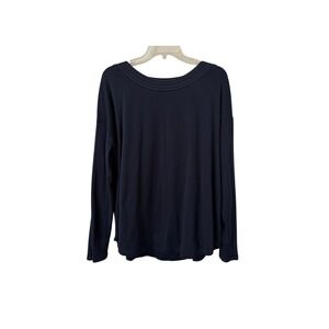 Eileen Fisher Sleepwear Garnet Hill Navy Long Sleeve Knit Top Contrast Stitch L